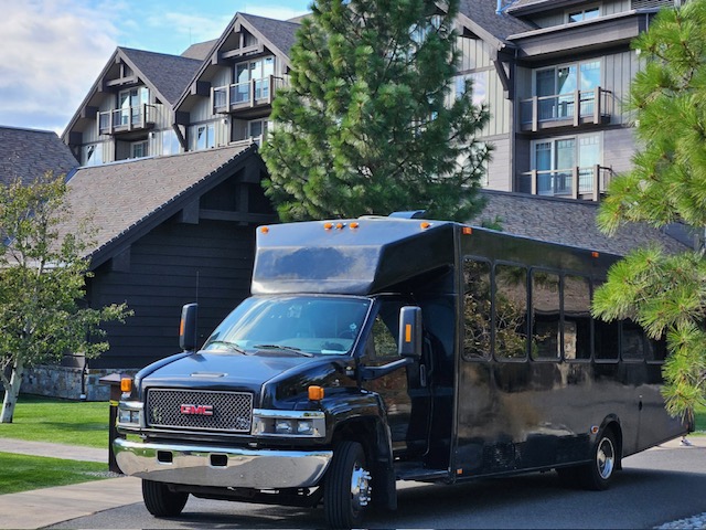 Galaxy 12 party bus exterior in Seattle daylight — 25 passenger luxury party bus